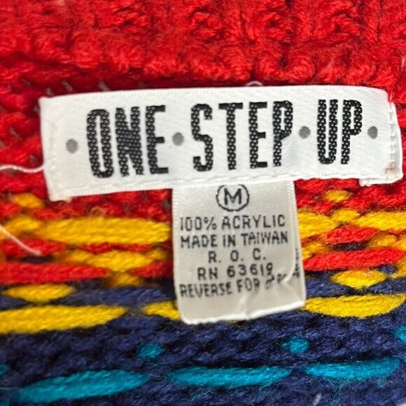 Vtg One Step Up Women's M Sweater Fair Isle Diamond Knit 80s Acrylic Colorful - Picture 5 of 5